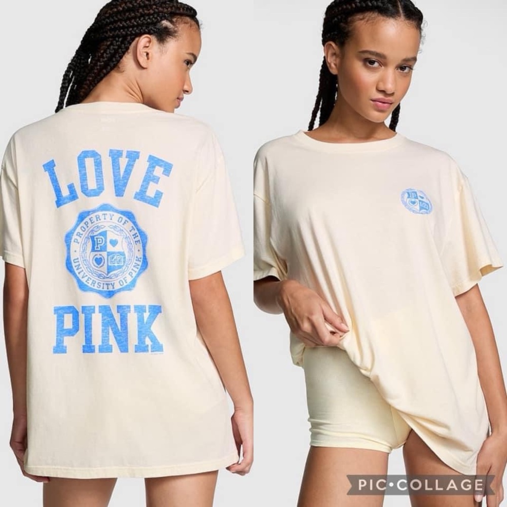 PINK Oversized Short-Sleeve Campus T-Shirt